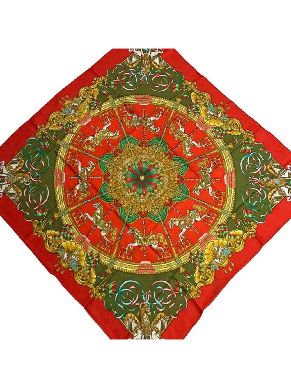 Hermes Scarf Carre 90 Red Gold Multi Lunapary Merry Go Round